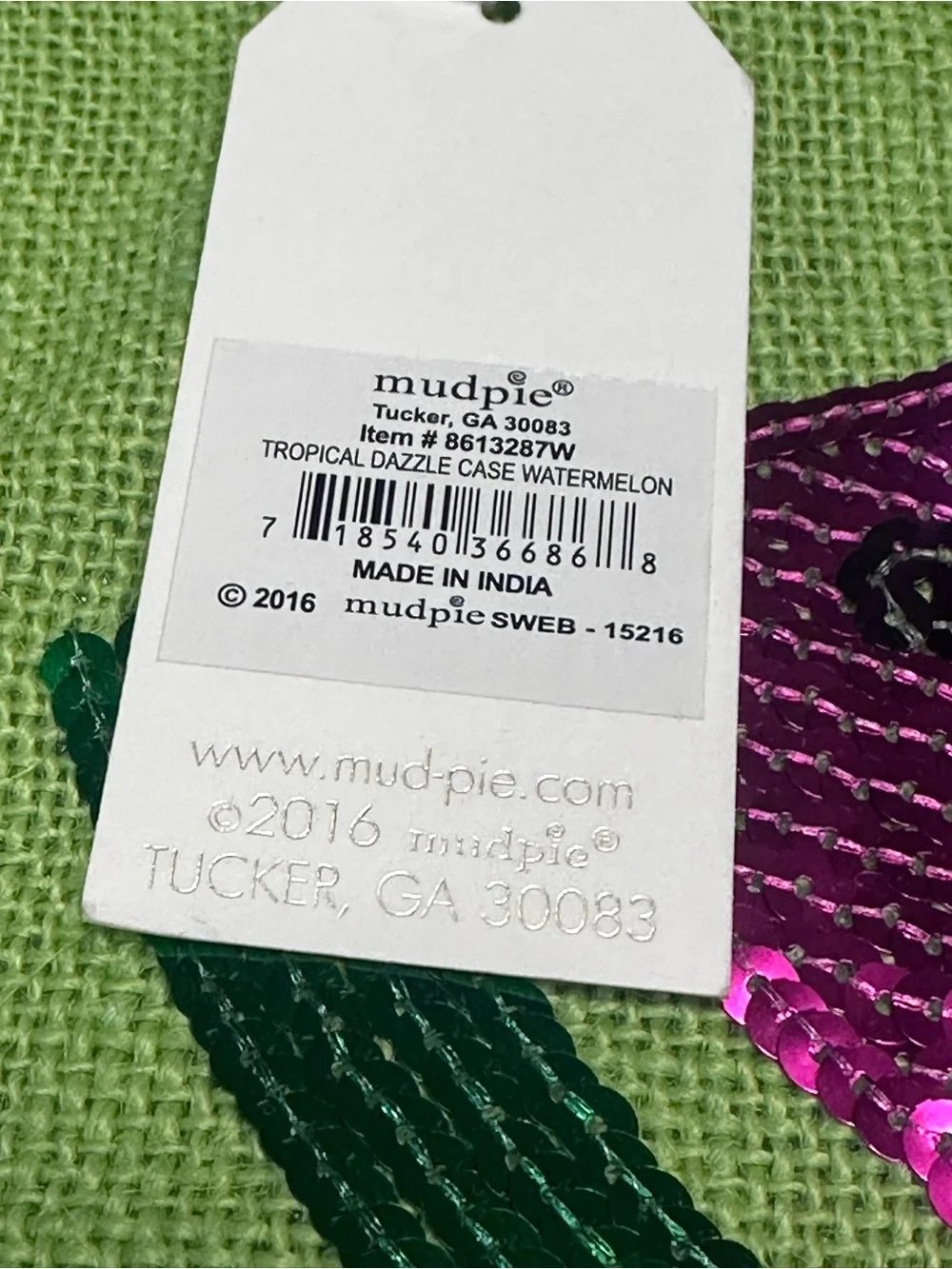 Mud Pie Tropical Dazzle Watermelon Sequin‎ Zip Pouch Clutch Cosmetic Bag NWT